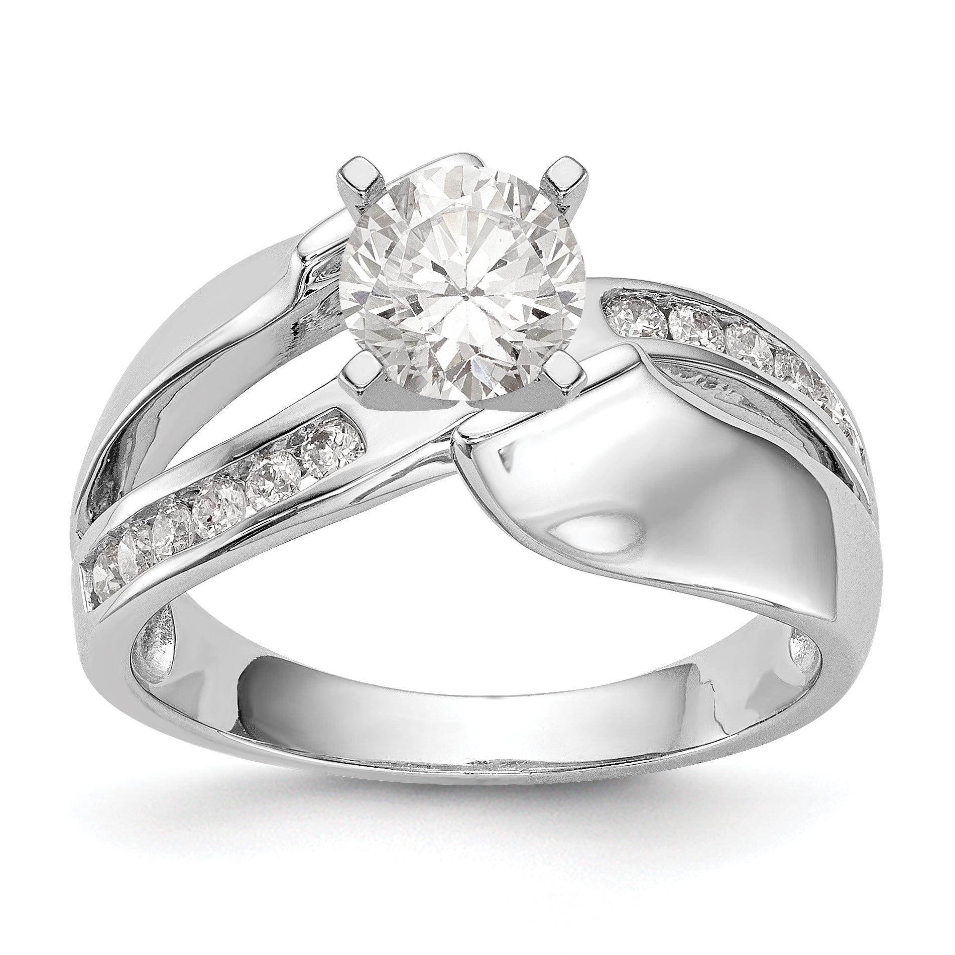 Image of ID 1 14k White Gold Simulated Diamond By Pass Engagement Ring