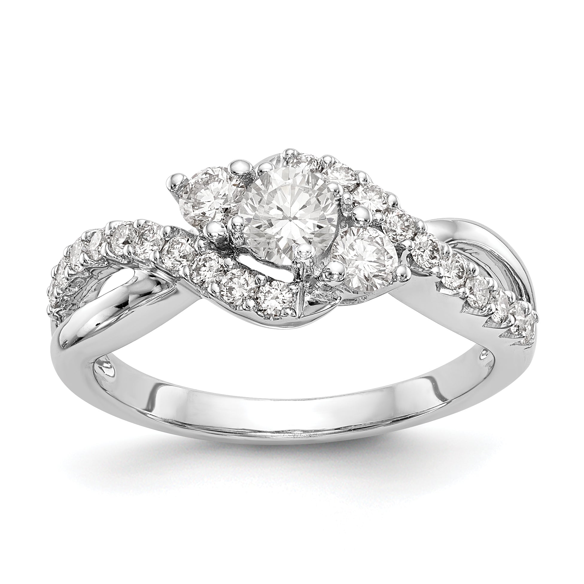 Image of ID 1 14k White Gold Simulated Diamond Criss Cross Engagement Ring