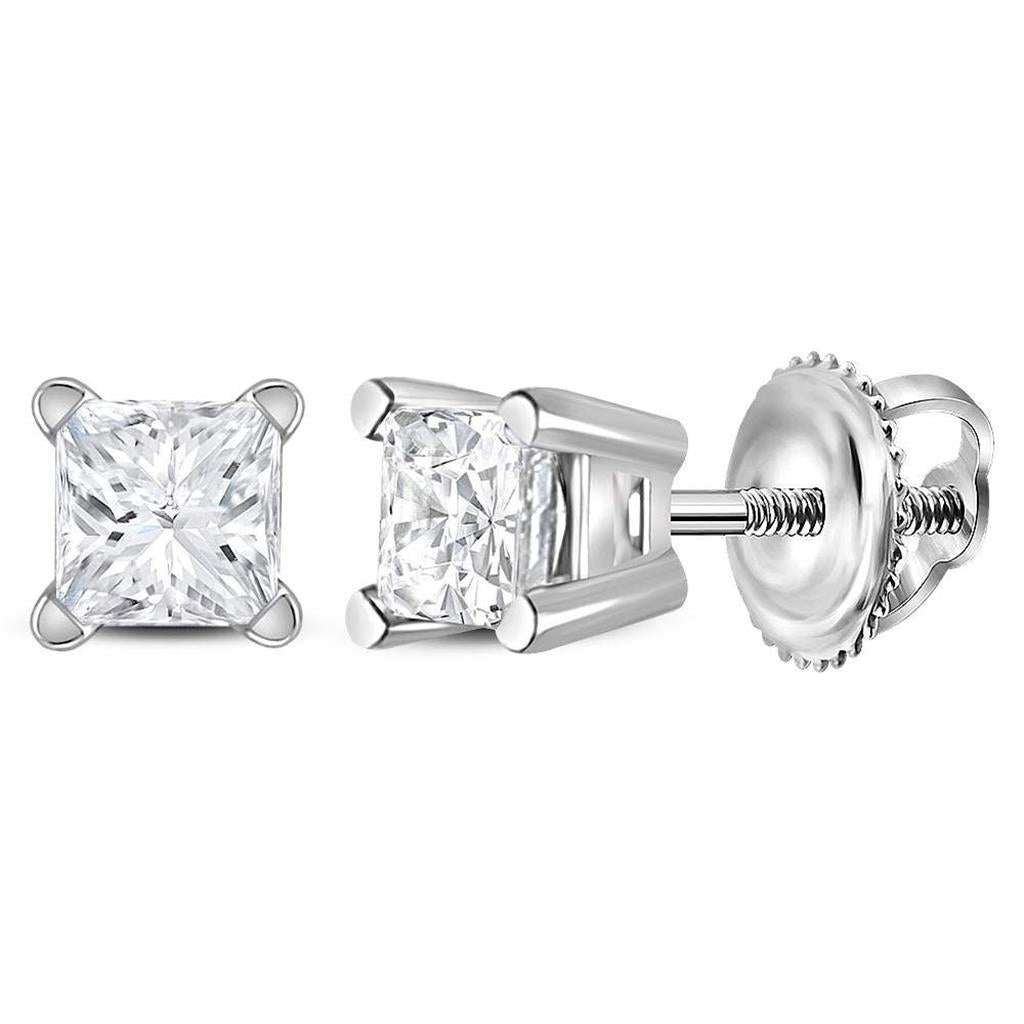 Image of ID 1 14k White Gold Unisex Princess Diamond Solitaire Stud Earrings 3/8 Cttw (Certified)