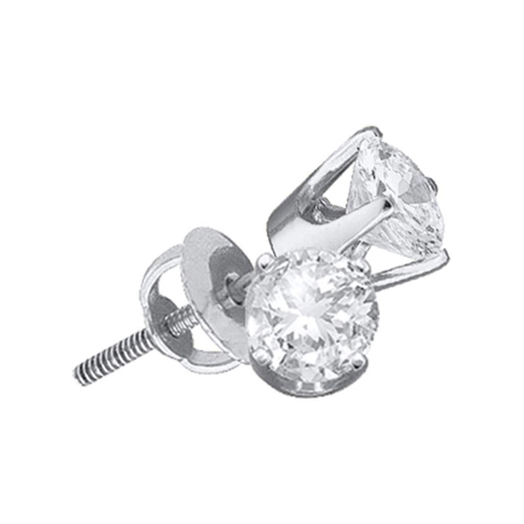 Image of ID 1 14k White Gold Unisex Round Diamond Solitaire Stud Earrings 5/8 Cttw (Certified)