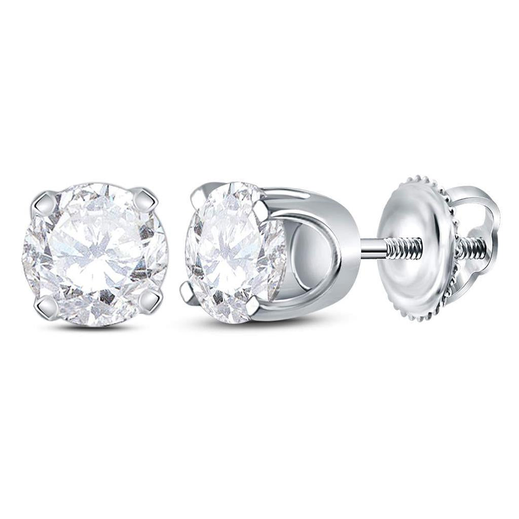 Image of ID 1 14k White Gold Unisex Round Diamond Solitaire Stud Earrings 7/8 Cttw (Certified)