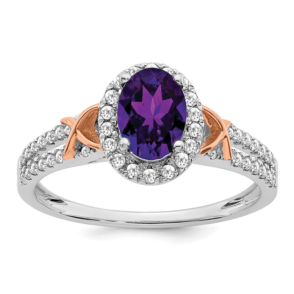 Image of ID 1 14k White Gold w/RG Accent Amethyst and Real Diamond Halo Ring