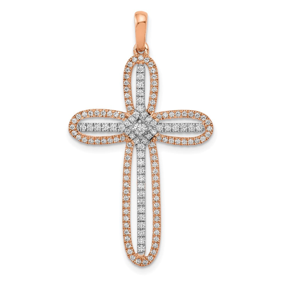 Image of ID 1 14k White and Rose Gold Real Diamond Cross Pendant