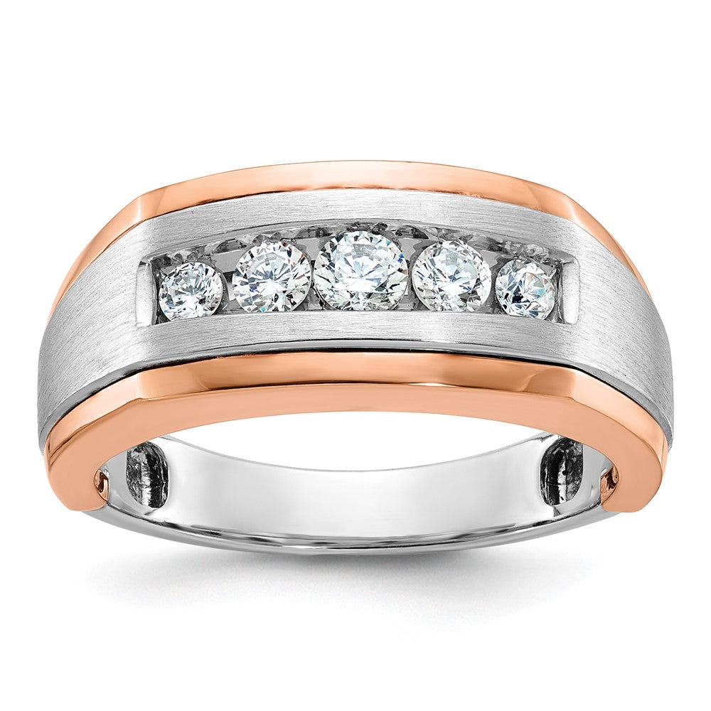 Image of ID 1 14k White/Rose Gold Two-tone Gold White/Rose Men's Satin 1/2 carat Diamond Complete Ring