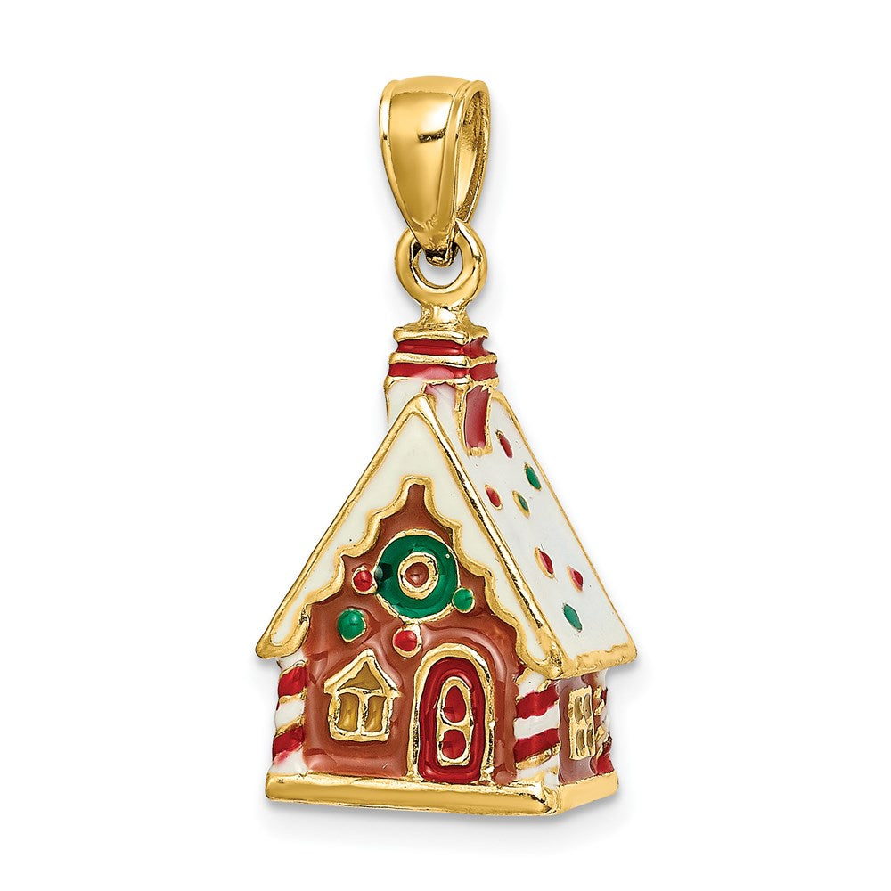 Image of ID 1 14k Yellow Gold 3-D Enamel Gingerbread House Charm