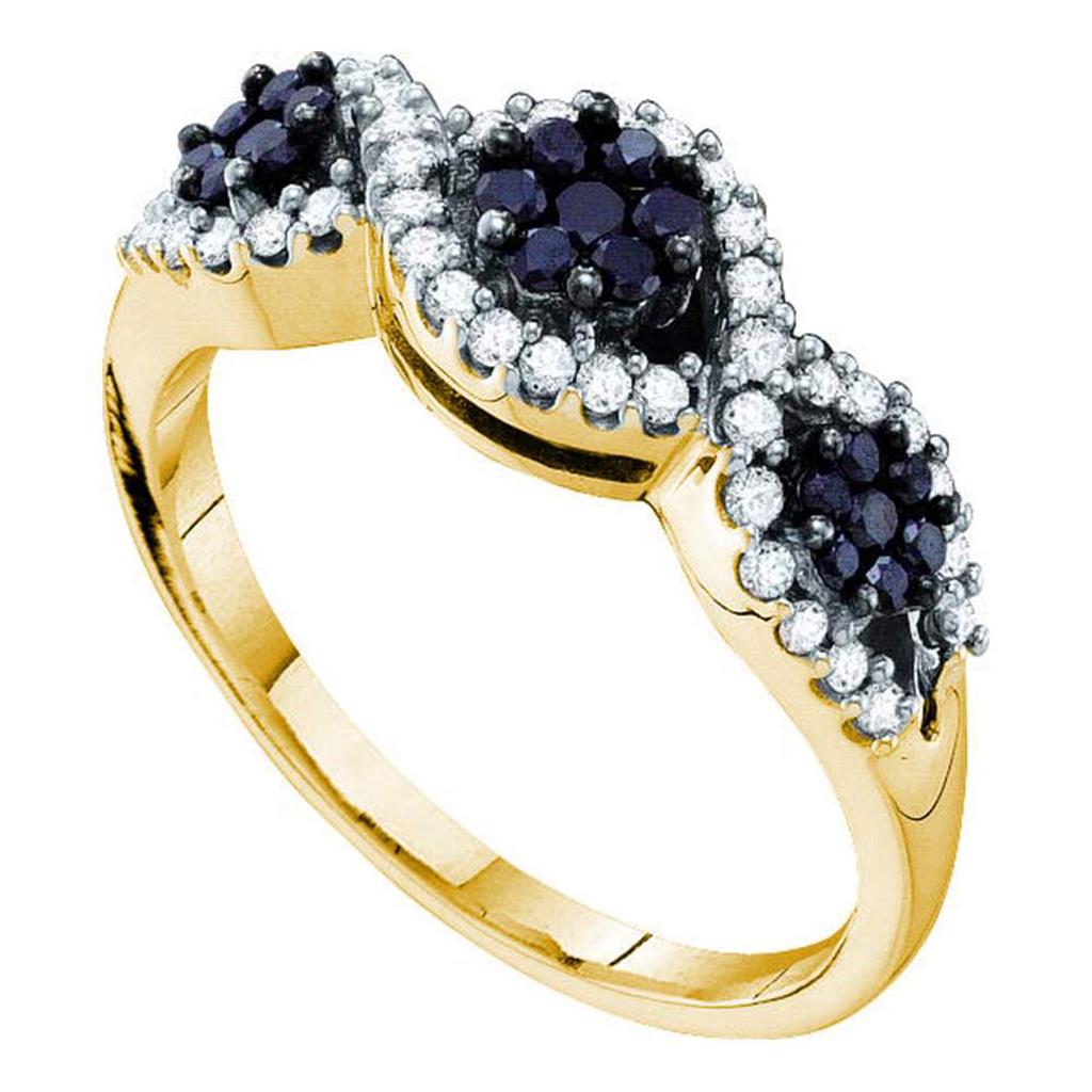 Image of ID 1 14k Yellow Gold Black Diamond Cluster Band Ring 1/2 Cttw