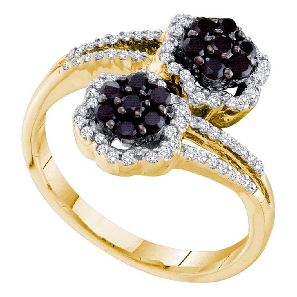 Image of ID 1 14k Yellow Gold Black Diamond Cluster Bypass Ring 1/2 Cttw