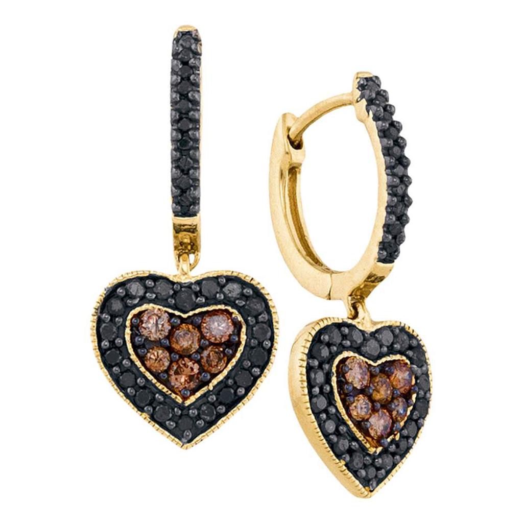 Image of ID 1 14k Yellow Gold Black Diamond Heart Cluster Earrings 5/8 Cttw