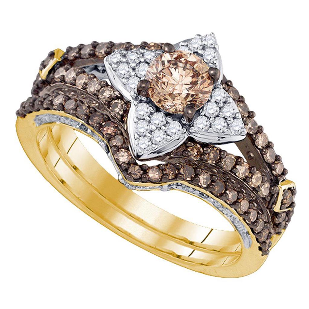 Image of ID 1 14k Yellow Gold Brown Diamond Bridal Wedding Ring Set 1-1/3 Cttw