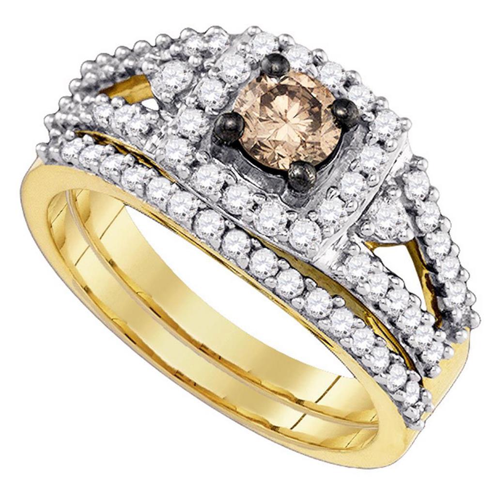 Image of ID 1 14k Yellow Gold Brown Diamond Bridal Wedding Ring Set 1 Cttw