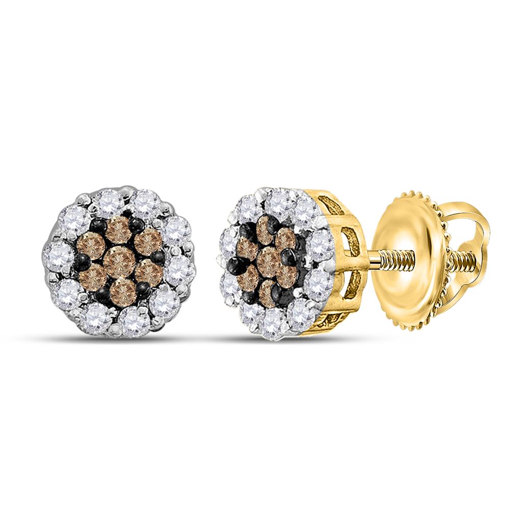 Image of ID 1 14k Yellow Gold Brown Diamond Cluster Earrings 1/2 Cttw