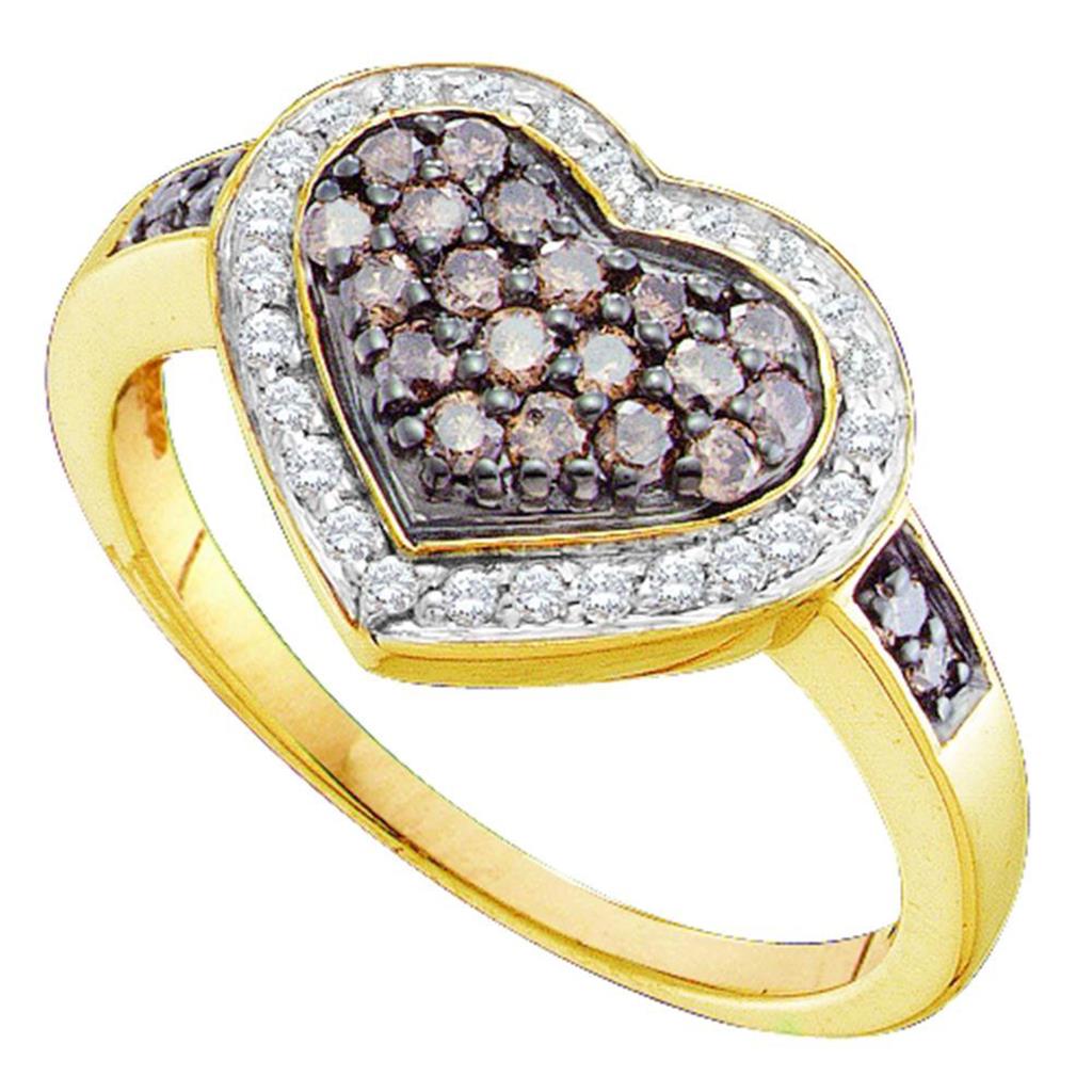 Image of ID 1 14k Yellow Gold Brown Diamond Heart Cluster Ring 1/2 Cttw