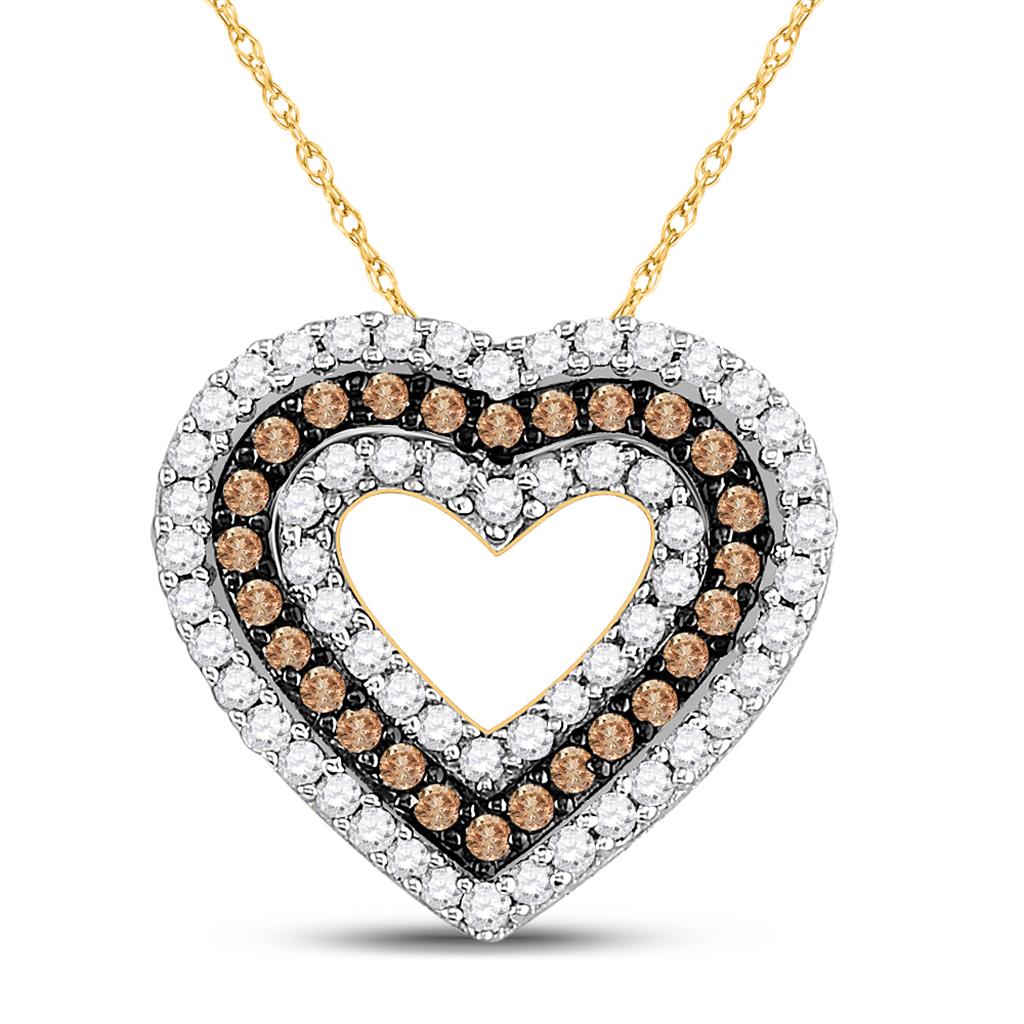Image of ID 1 14k Yellow Gold Brown Diamond Heart Outline Pendant 3/4 Cttw
