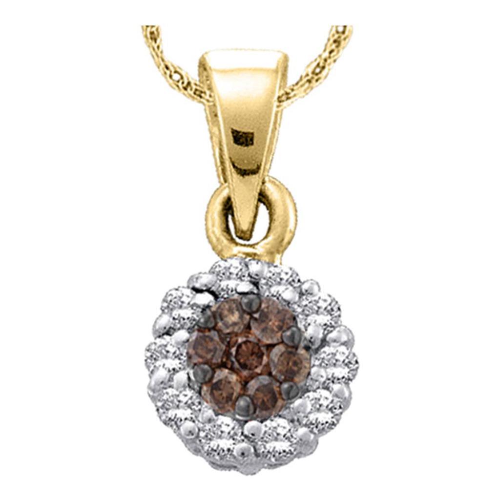Image of ID 1 14k Yellow Gold Brown Diamond Round Flower Cluster Pendant 1 Cttw