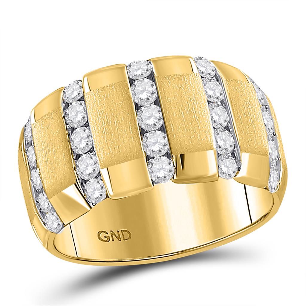 Image of ID 1 14k Yellow Gold Brushed Round Diamond Wedding Vertical Channel Band 1-1/2 Cttw