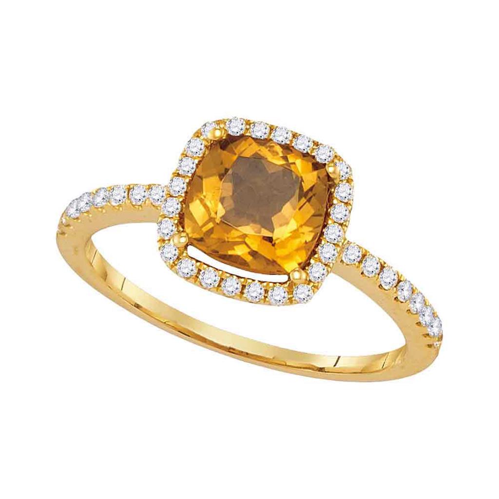 Image of ID 1 14k Yellow Gold Cushion Citrine Solitaire Diamond Halo Slender Ring 1-1/4 Cttw