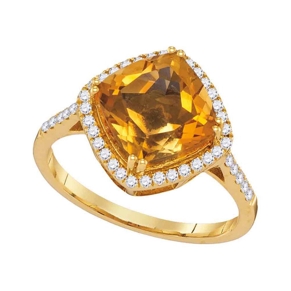 Image of ID 1 14k Yellow Gold Diagonal Cushion Citrine Solitaire Diamond Ring 2-3/4 Cttw