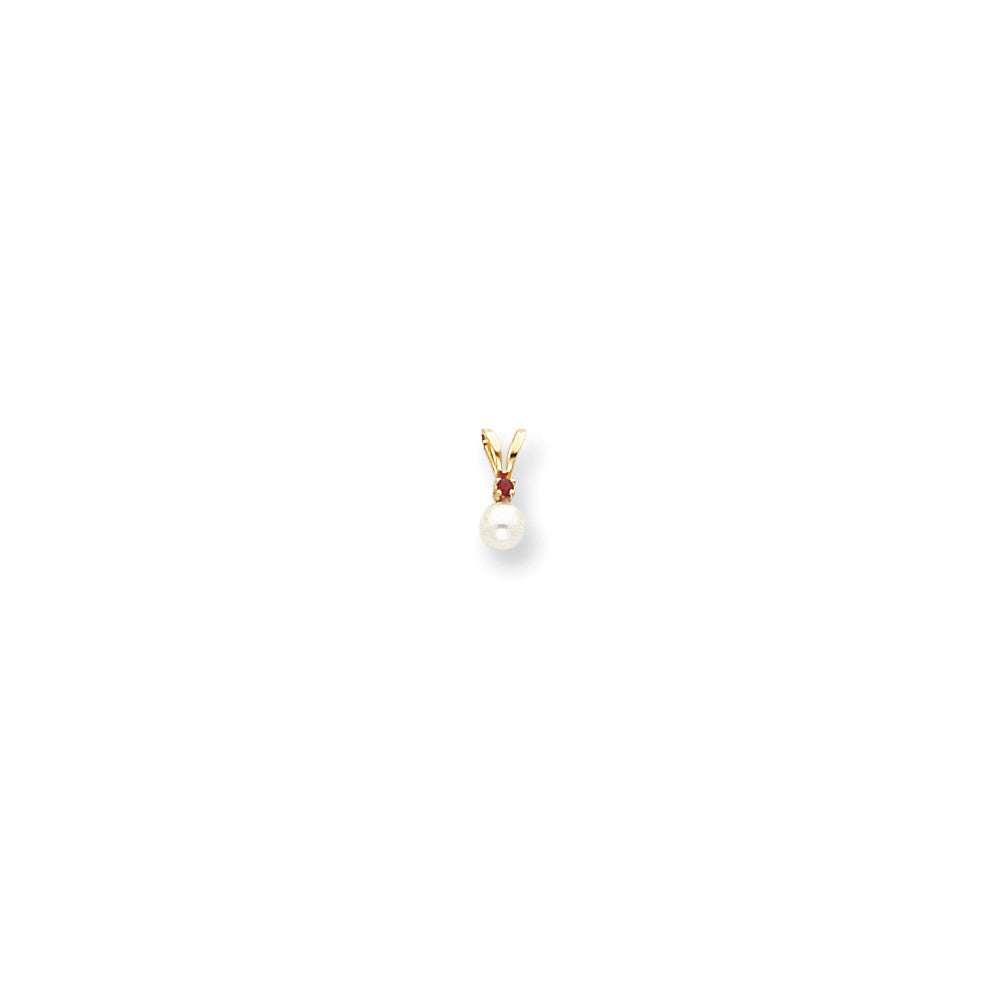 Image of ID 1 14k Yellow Gold Diamond 4mm White Cultured Pearl & Ruby Pendant