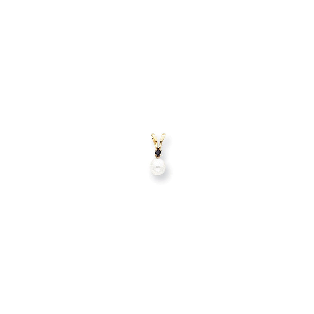 Image of ID 1 14k Yellow Gold Diamond 4mm White Cultured Pearl & Sapphire Pendant