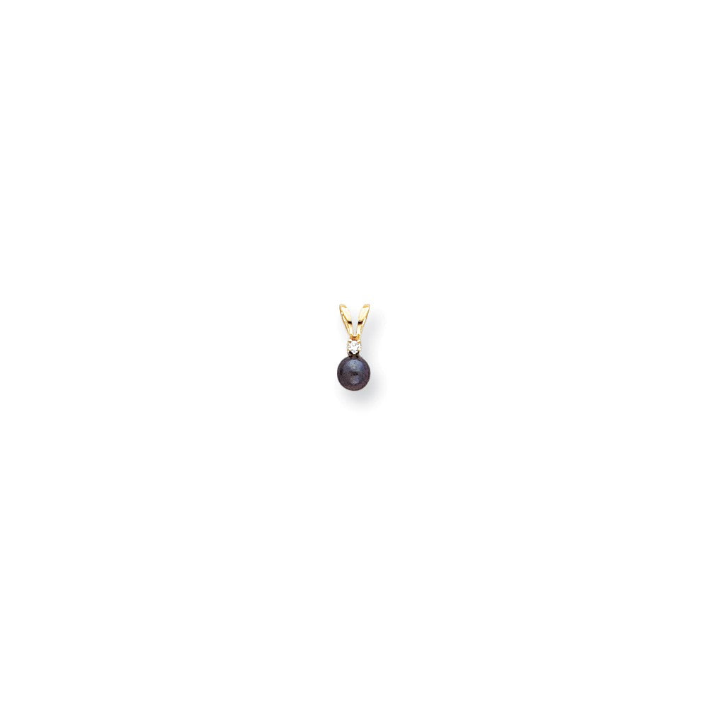 Image of ID 1 14k Yellow Gold Diamond Black Cultured Pearl & (H/I1 Quality) Diamond Pendant