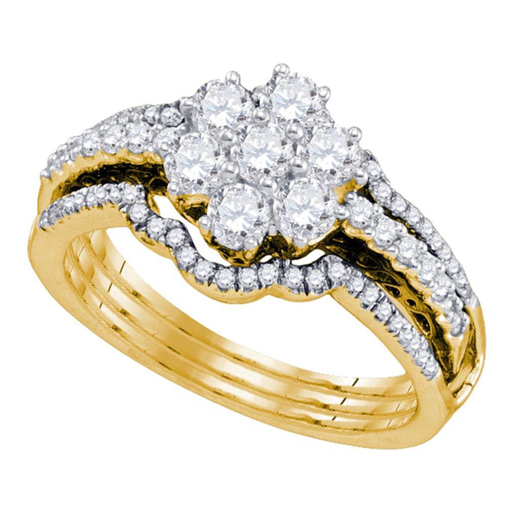 Image of ID 1 14k Yellow Gold Diamond Cluster Bridal Wedding Ring Set 1 Cttw