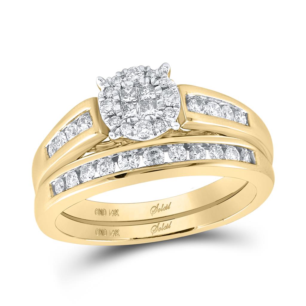 Image of ID 1 14k Yellow Gold Diamond Cluster Bridal Wedding Ring Set 1/2 Cttw