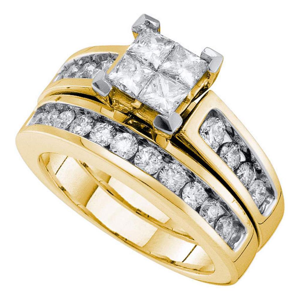 Image of ID 1 14k Yellow Gold Diamond Princess Bridal Wedding Ring Set 1-1/2 Cttw