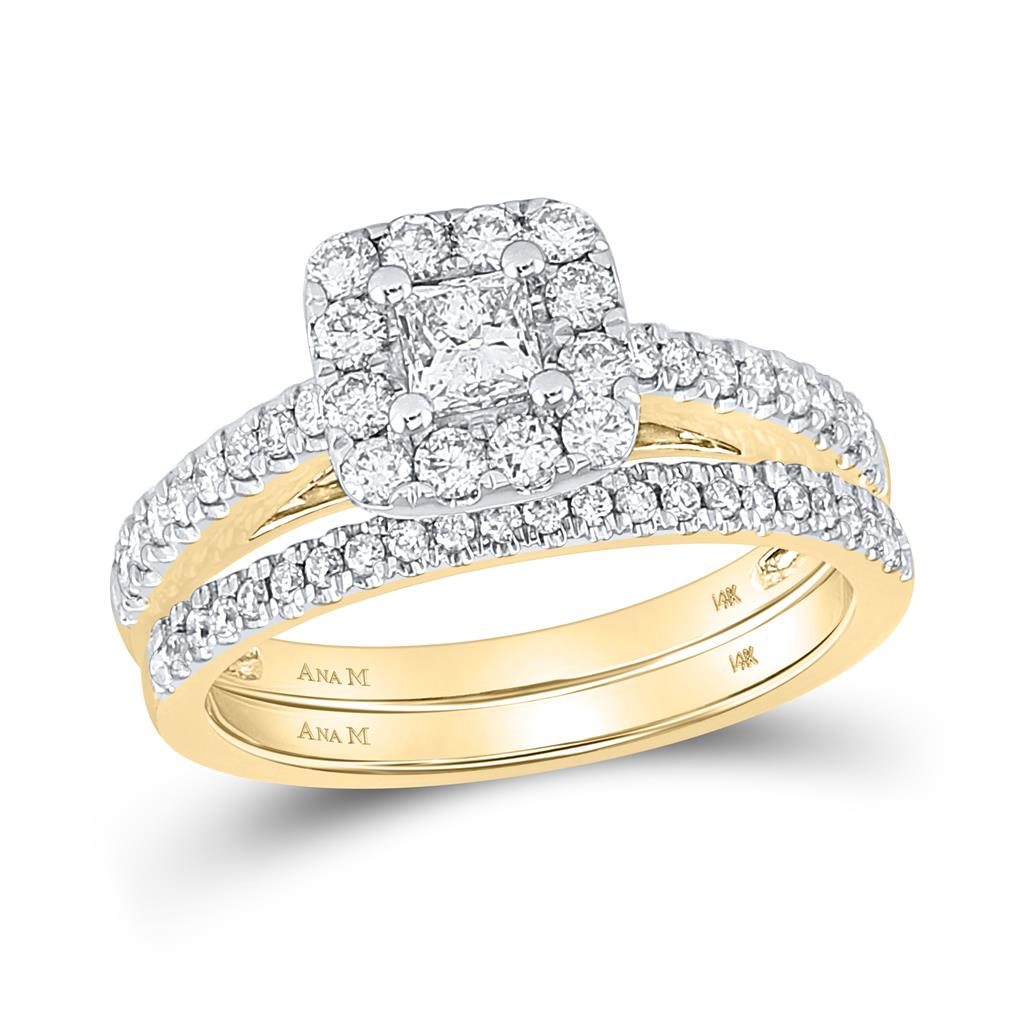 Image of ID 1 14k Yellow Gold Diamond Princess Bridal Wedding Ring Set 1 Cttw (Certified)
