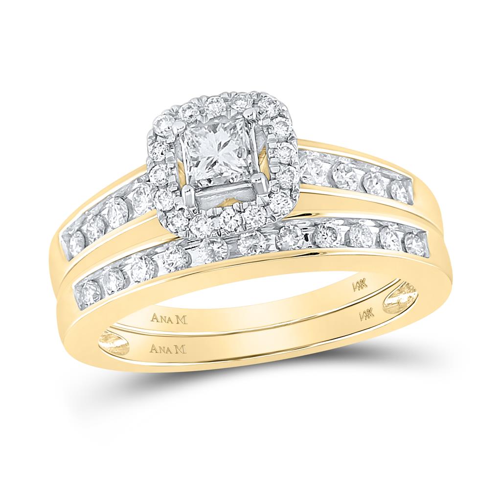 Image of ID 1 14k Yellow Gold Diamond Princess Bridal Wedding Ring Set 3/4 Cttw (Certified)