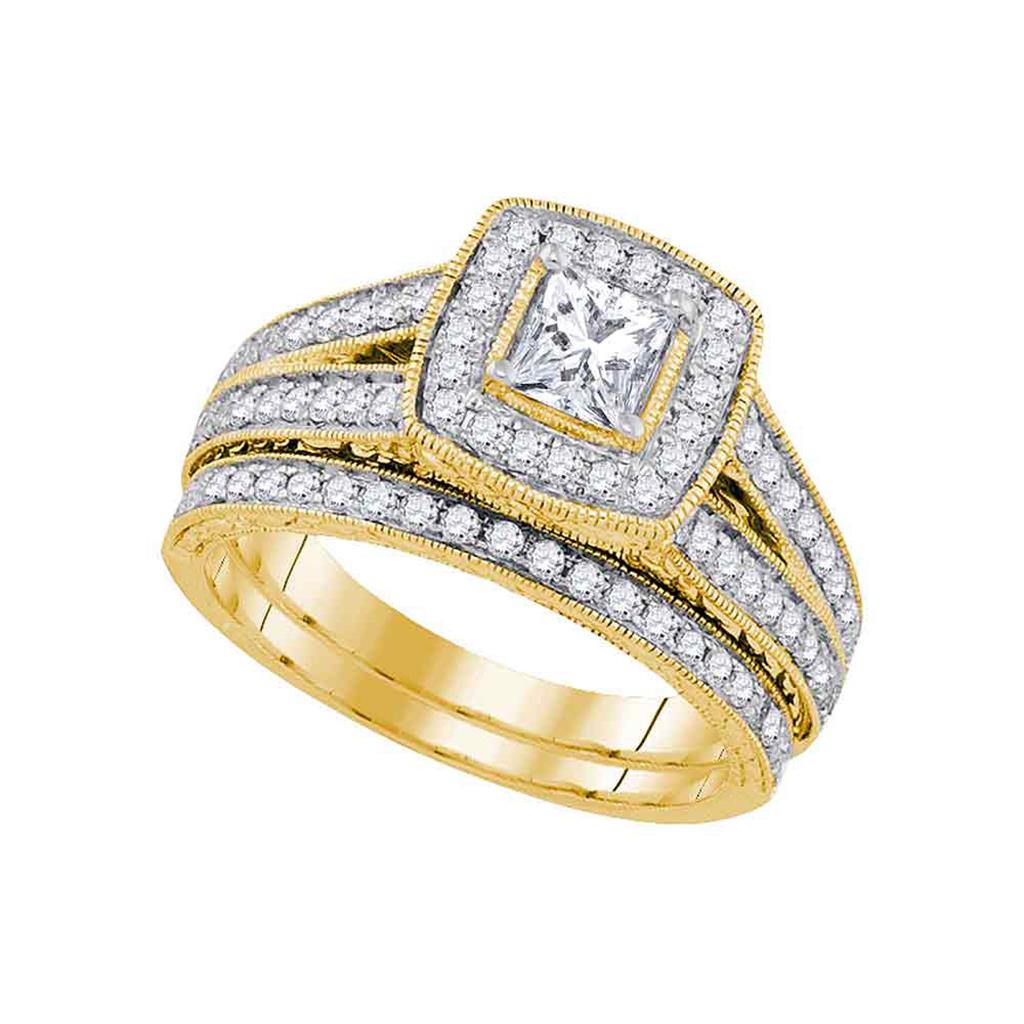 Image of ID 1 14k Yellow Gold Diamond Princess Halo Bridal Wedding Ring Set 1-1/4 Cttw