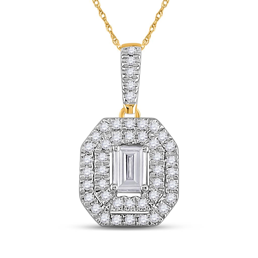 Image of ID 1 14k Yellow Gold Emerald Diamond Fashion Halo Pendant 1/4 Ctw