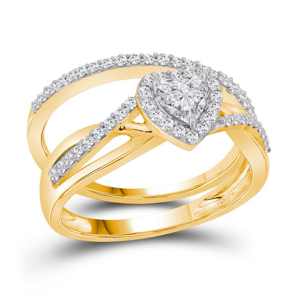 Image of ID 1 14k Yellow Gold Heart Diamond Bridal Wedding Ring Set 7/8 Cttw (Certified)