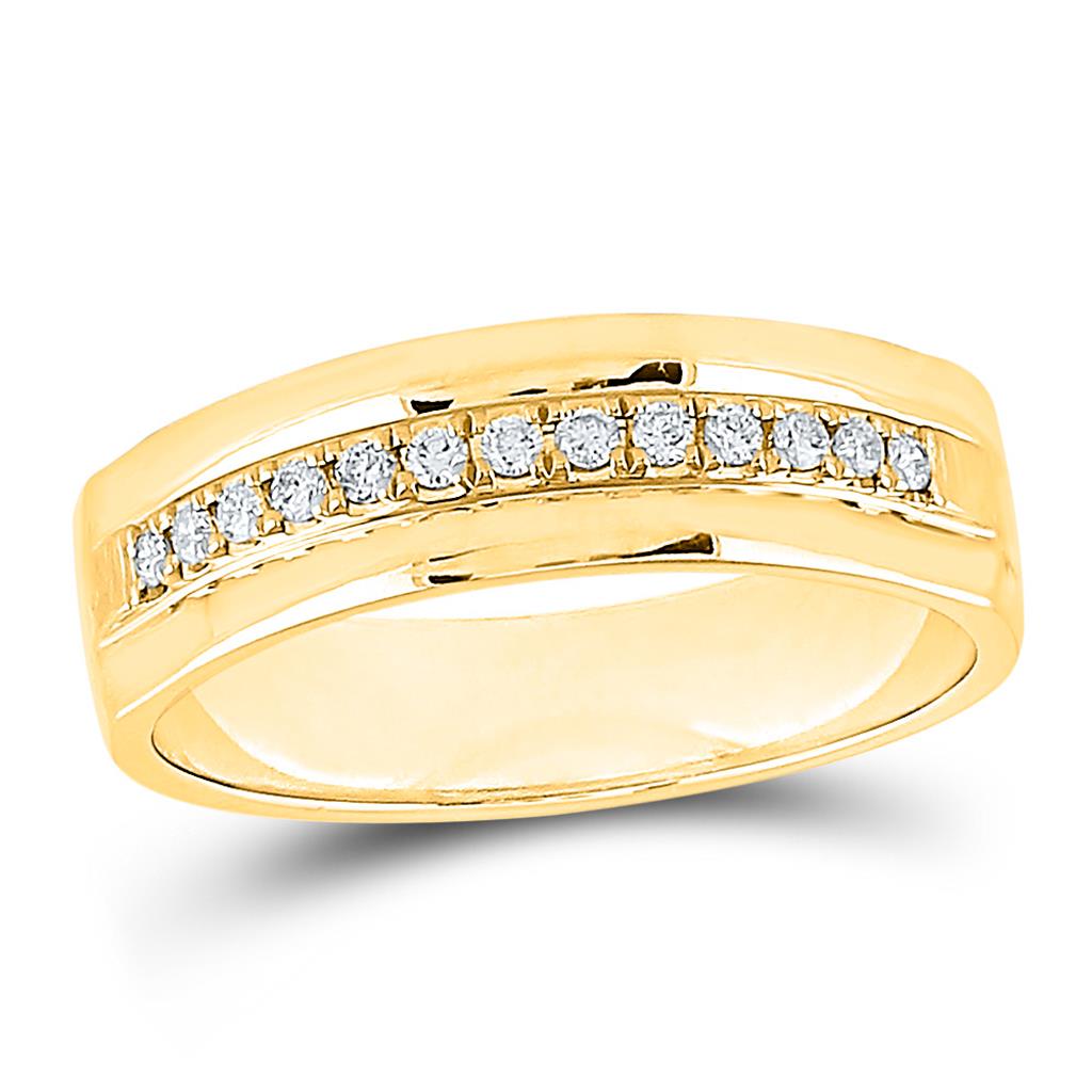 Image of ID 1 14k Yellow Gold Machine Set Round Diamond Wedding Band Ring 1/5 Cttw