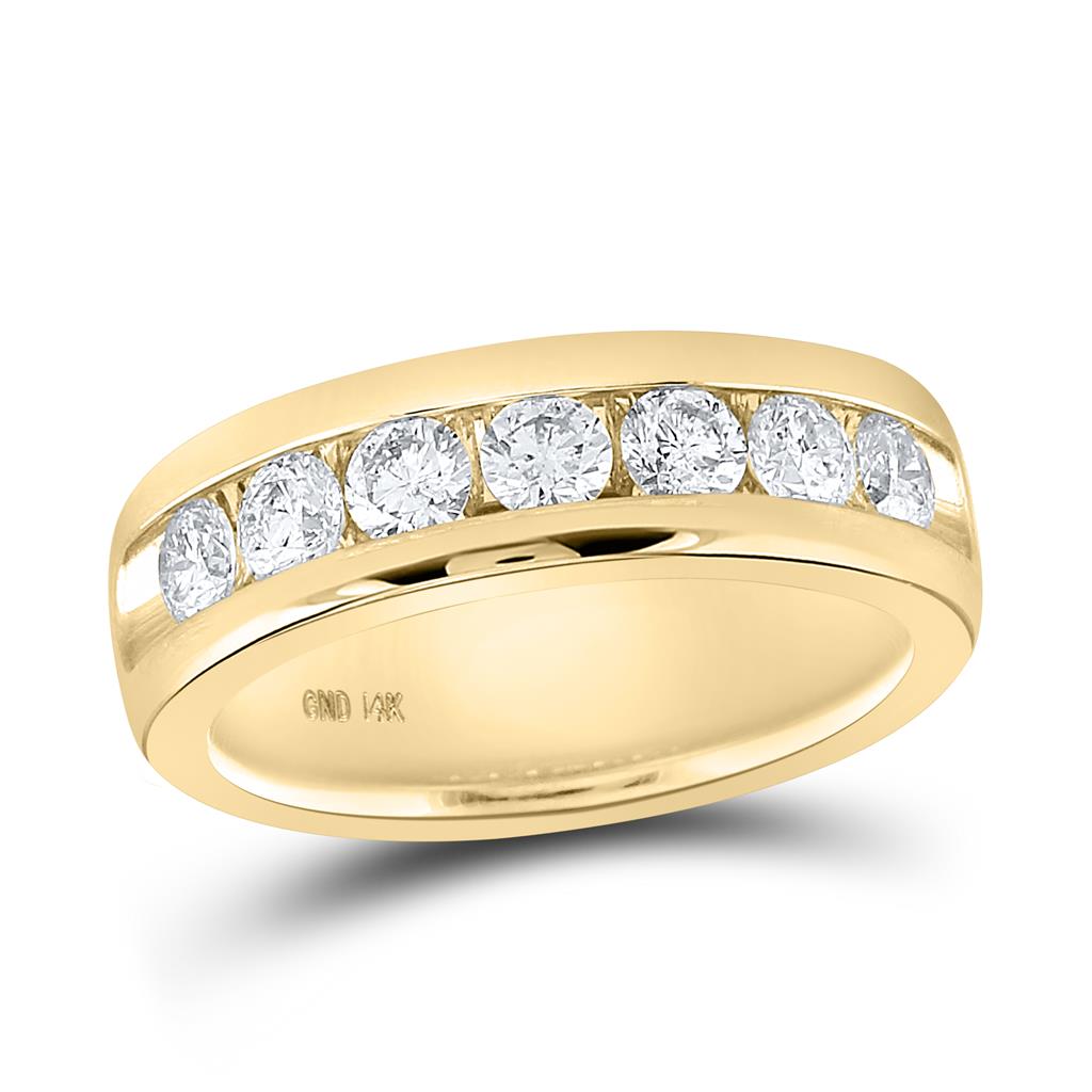 Image of ID 1 14k Yellow Gold Machine Set Round Diamond Wedding Channel Band Ring 1-1/2 Cttw