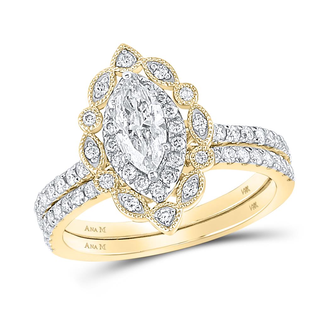 Image of ID 1 14k Yellow Gold Marquise Diamond Bridal Wedding Ring Set 1-1/4 Cttw (Certified)