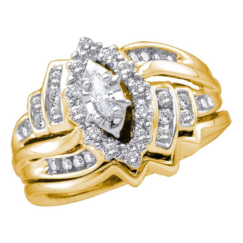 Image of ID 1 14k Yellow Gold Marquise Diamond Bridal Wedding Ring Set 1/2 Cttw