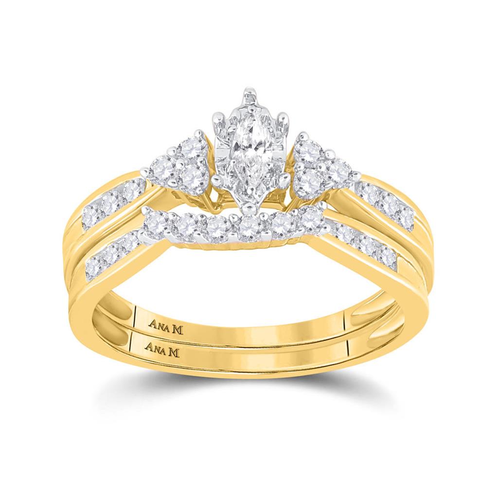 Image of ID 1 14k Yellow Gold Marquise Diamond Bridal Wedding Ring Set 1/2 Cttw (Certified)