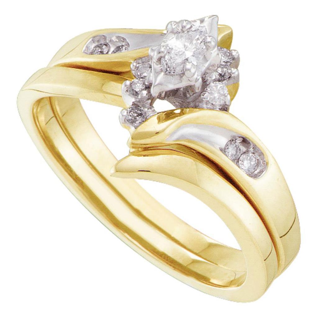 Image of ID 1 14k Yellow Gold Marquise Diamond Bridal Wedding Ring Set 1/5 Cttw