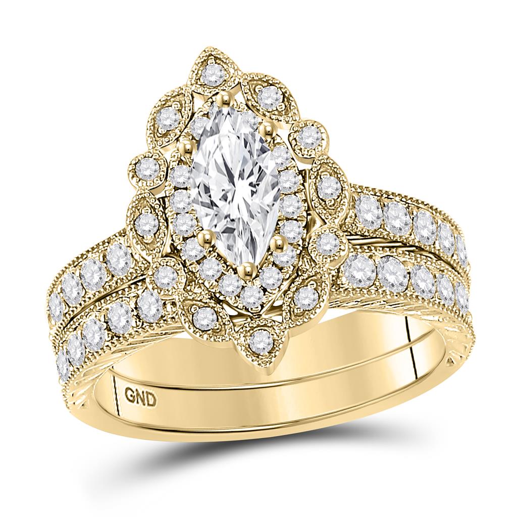 Image of ID 1 14k Yellow Gold Marquise Diamond Bridal Wedding Ring Set 2 Ctw (Certified)