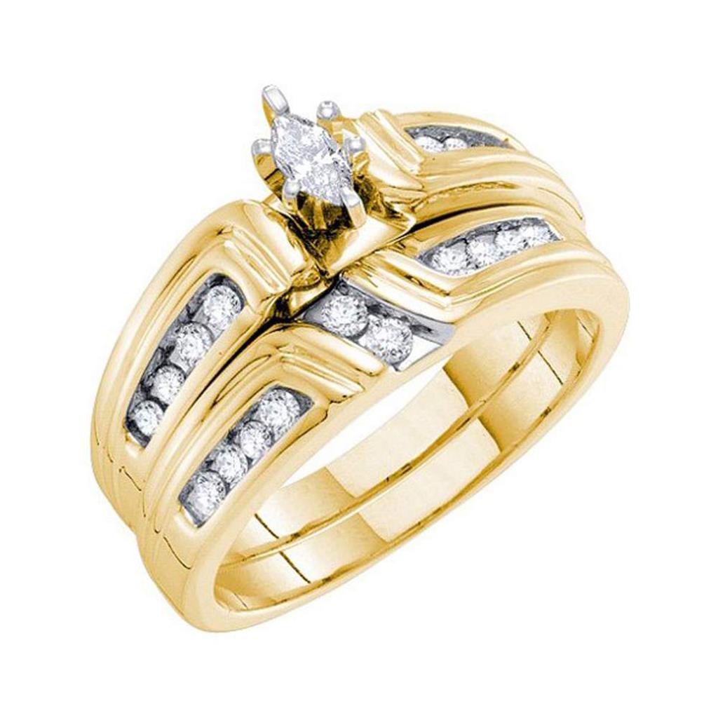 Image of ID 1 14k Yellow Gold Marquise Diamond Bridal Wedding Ring Set 3/8 Cttw