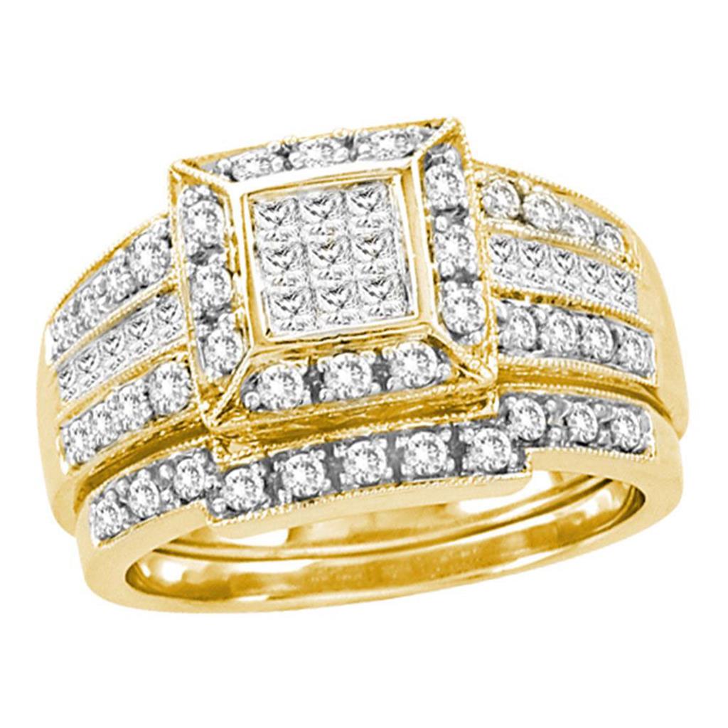 Image of ID 1 14k Yellow Gold Milgrain Princess Diamond Bridal Wedding Ring Set 1 Cttw