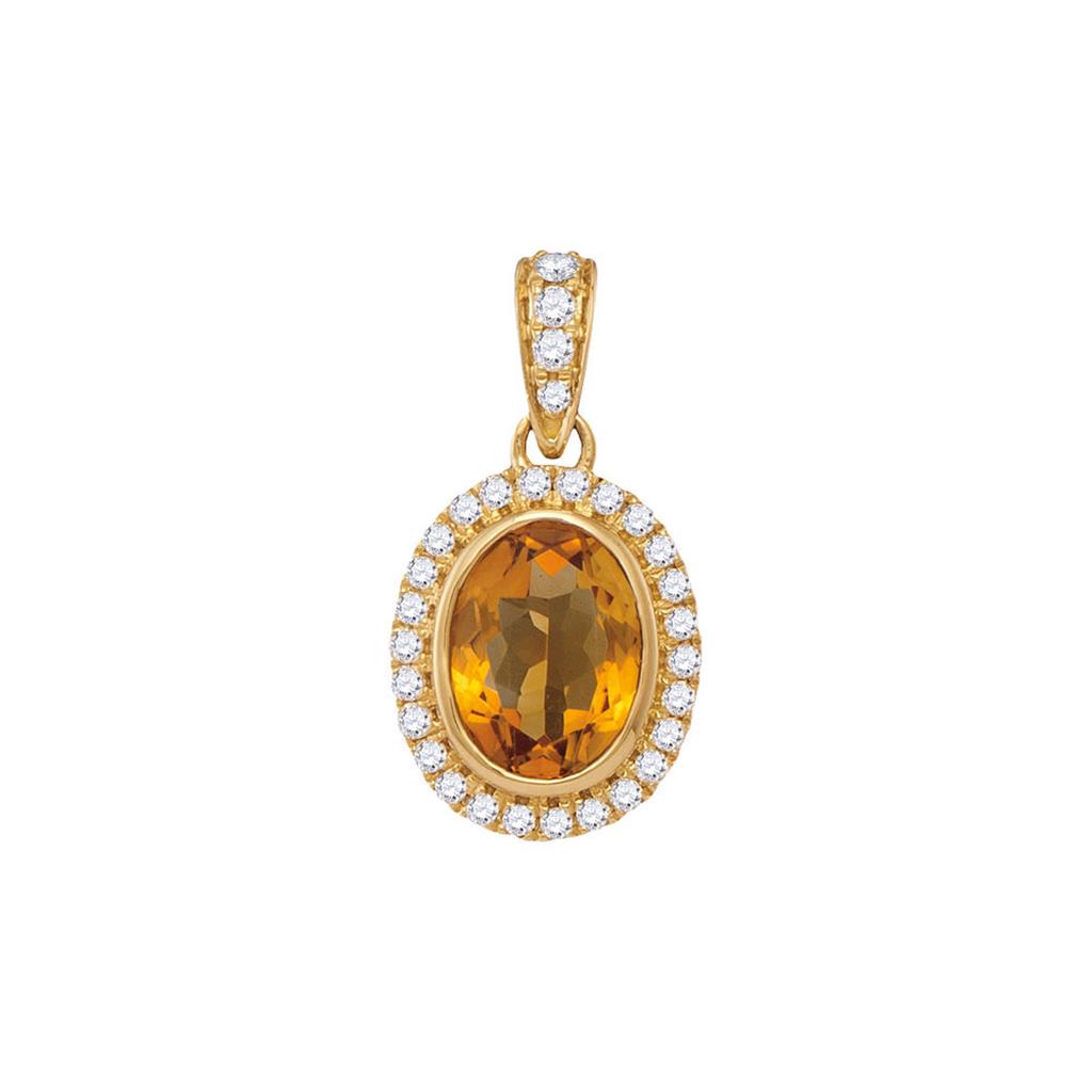 Image of ID 1 14k Yellow Gold Oval Citrine Solitaire Diamond Accent Pendant 1-1/5 Cttw