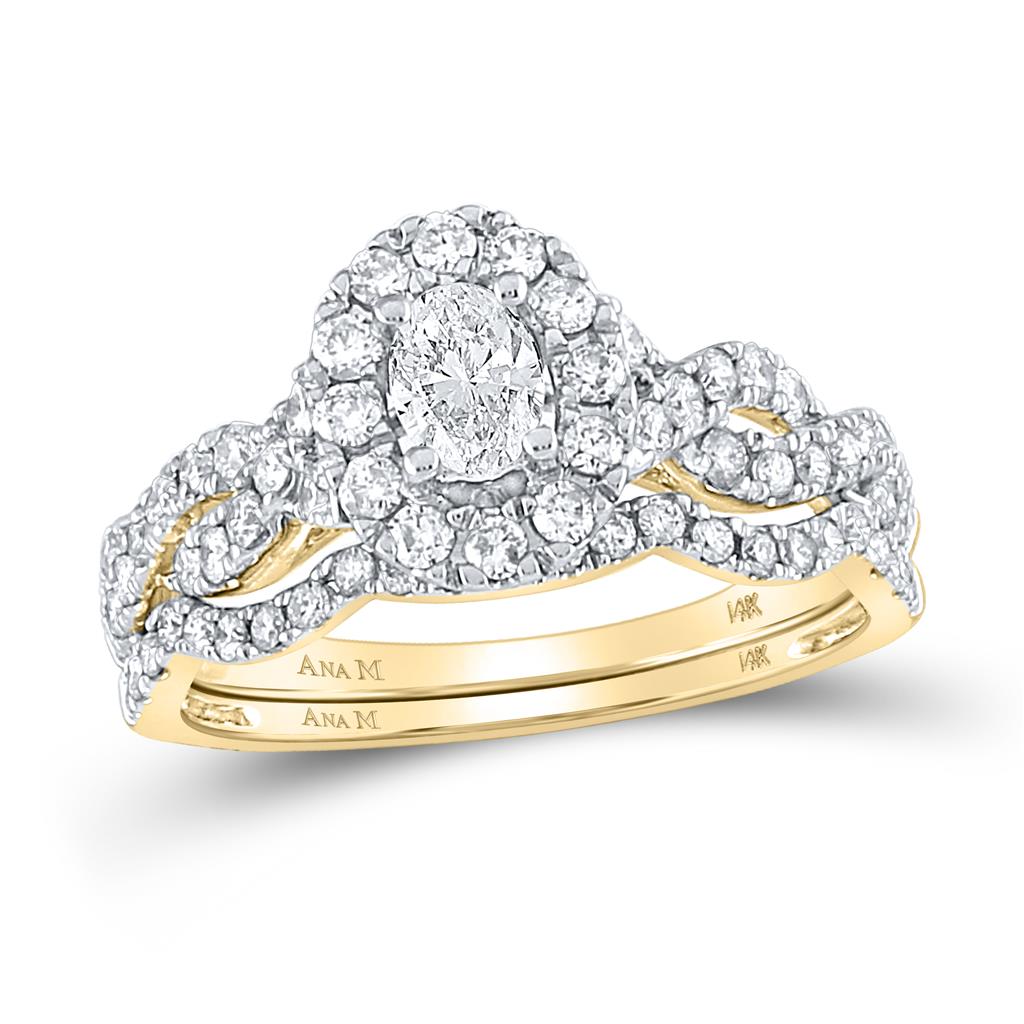 Image of ID 1 14k Yellow Gold Oval Diamond Bridal Wedding Ring Set 1 Ctw (Certified)