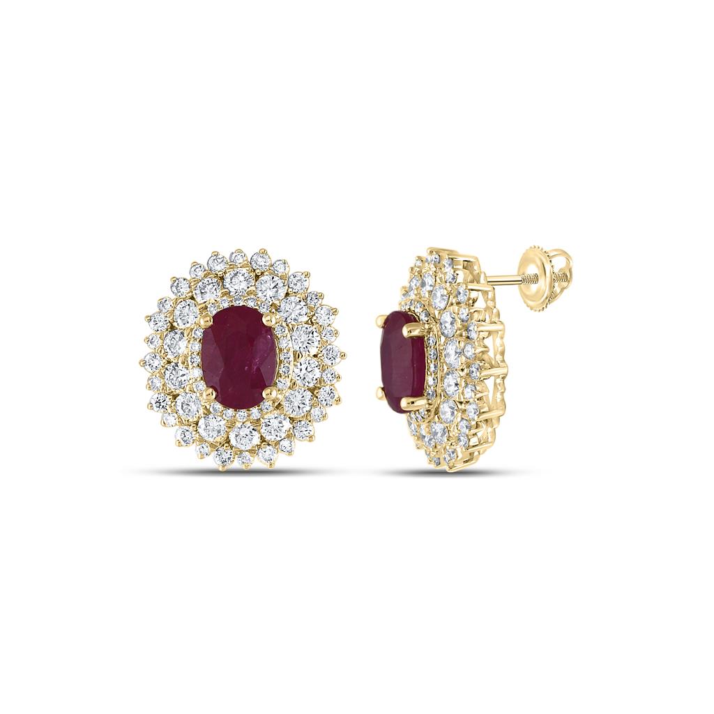 Image of ID 1 14k Yellow Gold Oval Ruby Diamond Fashion Earrings 5-3/8 Cttw