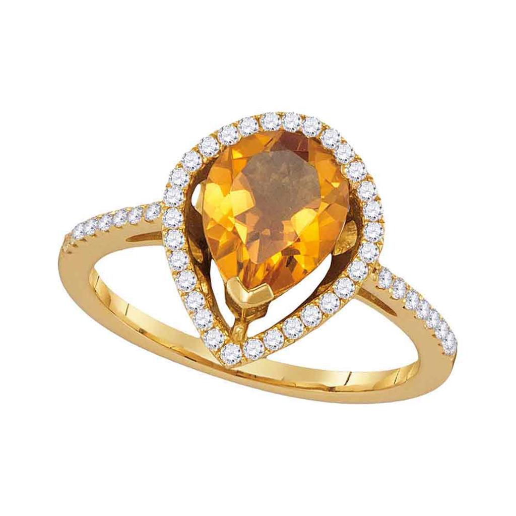 Image of ID 1 14k Yellow Gold Pear Citrine Diamond Teardrop Solitaire Ring 1-5/8 Cttw