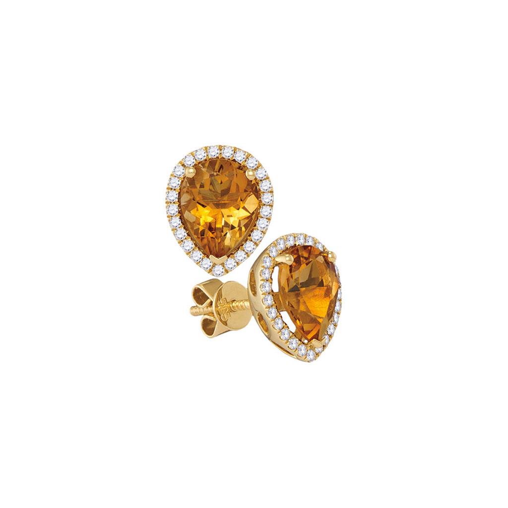 Image of ID 1 14k Yellow Gold Pear Citrine Solitaire Diamond Frame Earrings 1-1/2 Cttw