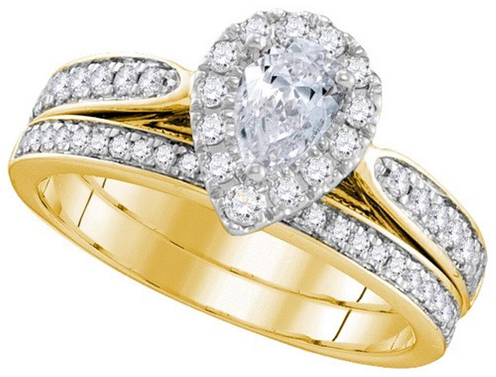 Image of ID 1 14k Yellow Gold Pear Diamond Bridal Wedding Ring Set 1 Cttw (Certified)