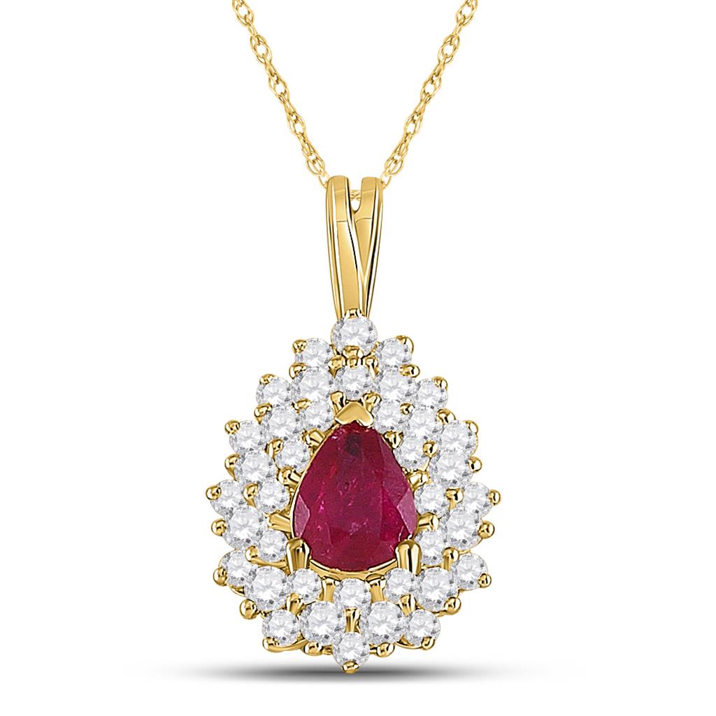 Image of ID 1 14k Yellow Gold Pear Ruby Diamond Solitaire Pendant 3/4 Cttw