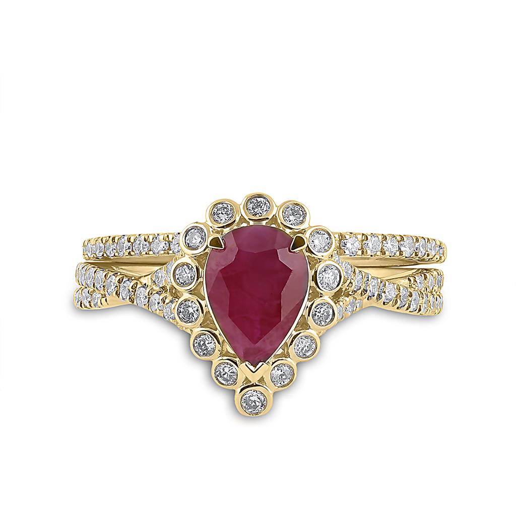 Image of ID 1 14k Yellow Gold Pear Ruby Diamond Solitaire Ring 1-7/8 Cttw