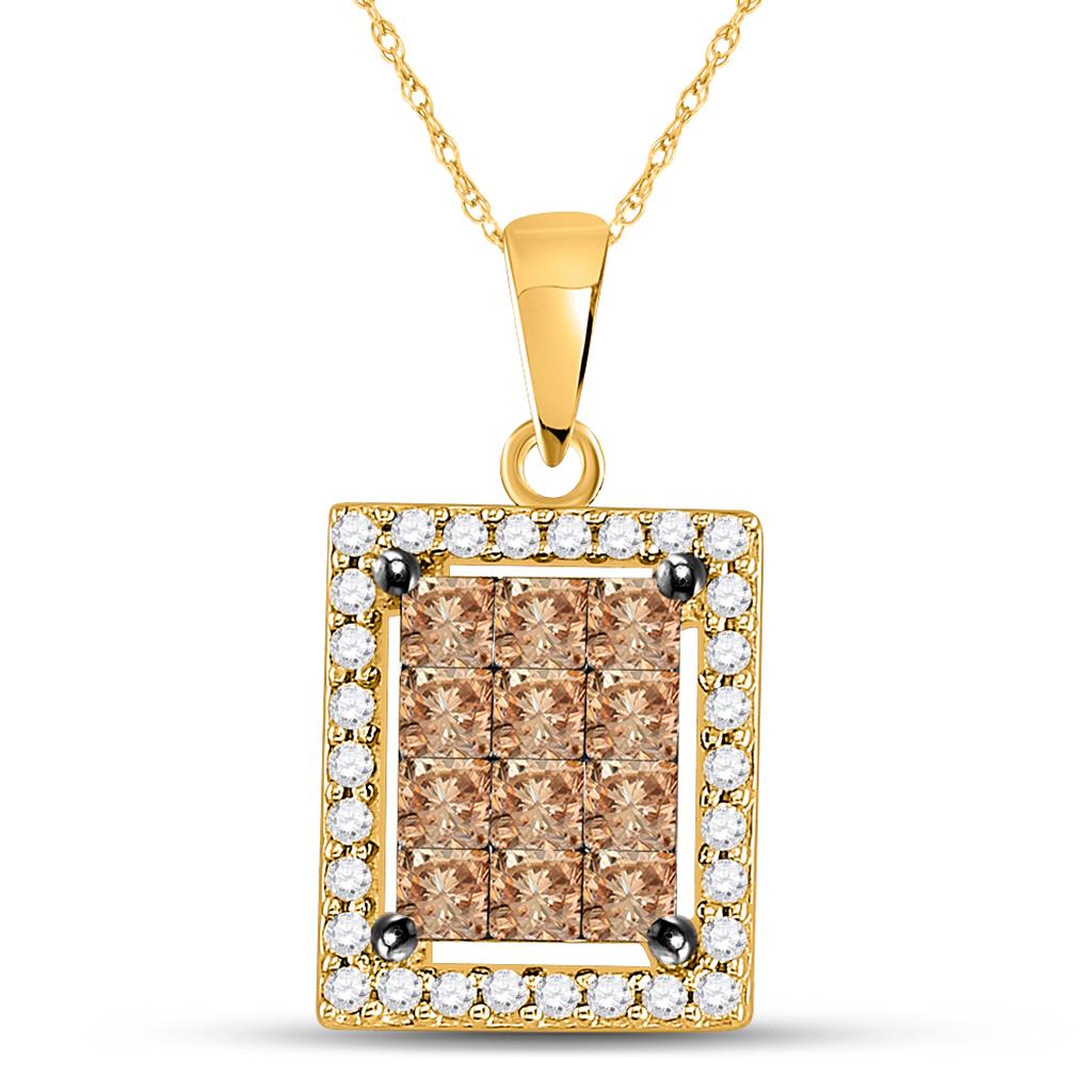 Image of ID 1 14k Yellow Gold Princess Brown Diamond Cluster Pendant 1 Cttw